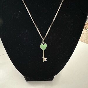 Tiffany & Co. Silver Necklace with Green Heart Key Pendant